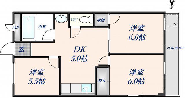 第1高山ハイツ(3DK/5階)の間取り写真