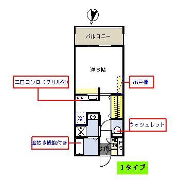 ロイヤルコート平之(1K/5階)の間取り写真