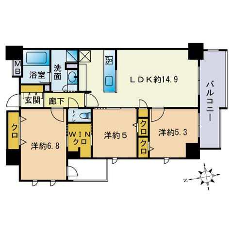 イノバス大濠公園(3LDK/4階)の間取り写真