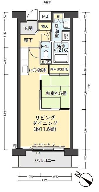 フロール山田町第3(1LDK/3階)の間取り写真