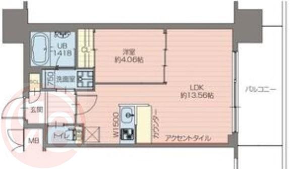 プレジオ弁天町(1LDK/14階)の間取り写真