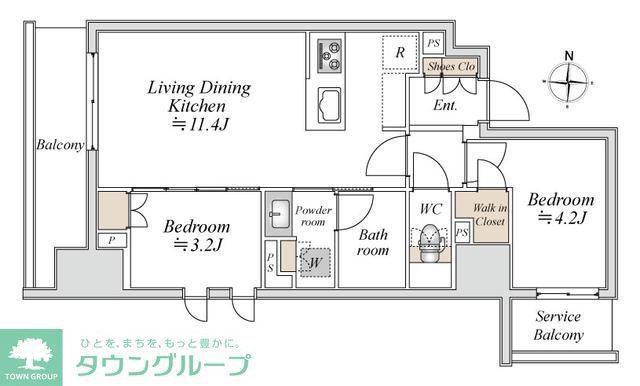 ブランシエスタ入谷グランデ(2LDK/11階)の間取り写真