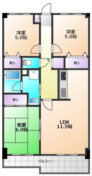 カーサエストゥペンダ(3LDK/7階)の間取り写真