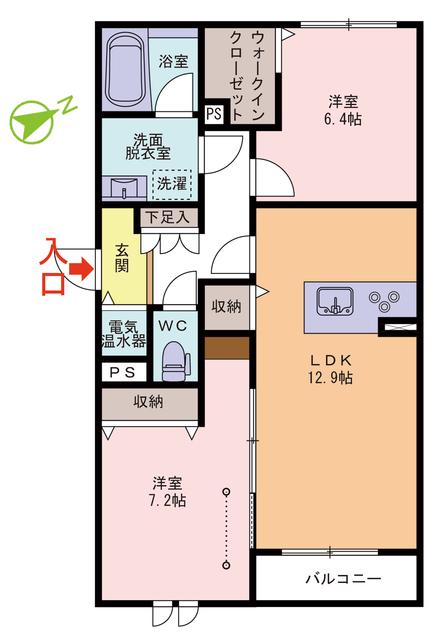 ザ・クラス新田塚(2LDK/2階)の間取り写真
