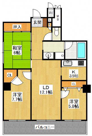 セントラルガーデンタワー(3LDK/3階)の間取り写真