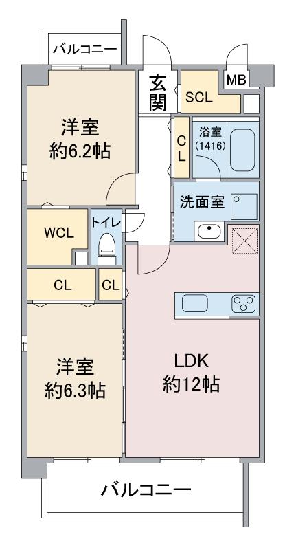 ブルーポアール(2LDK/2階)の間取り写真