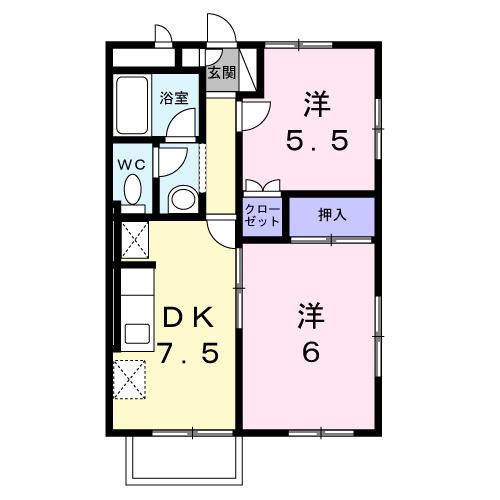 サンハイツA(2DK/2階)の間取り写真