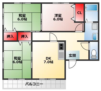 サンハイム千代田I番館(3DK/1階)の間取り写真