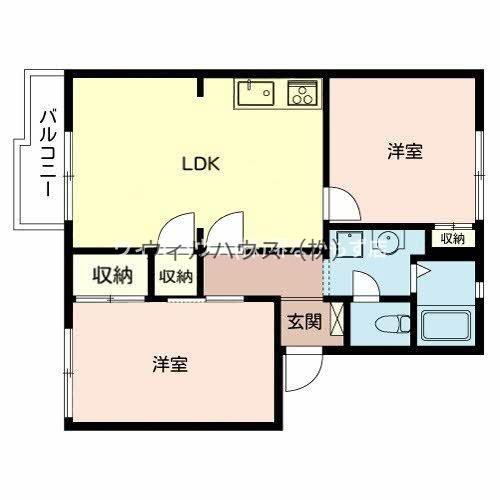 ハイマート上野芝(2LDK/2階)の間取り写真