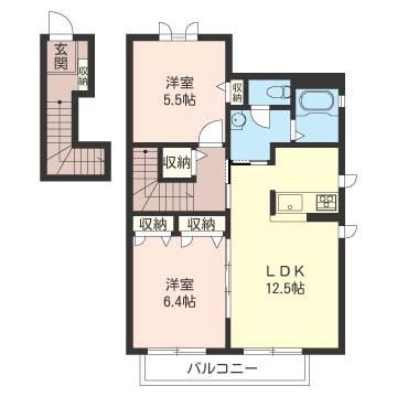 エスポワールA棟(2LDK/2階)の間取り写真