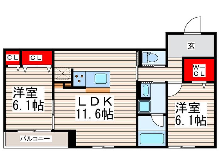 クラルスクア(2LDK/3階)の間取り写真