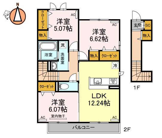 エレナ名東 B棟(3LDK/2階)の間取り写真