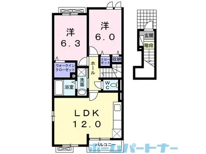 エレガンシア篠原(2LDK/2階)の間取り写真