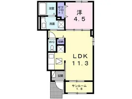 フローラ緑が丘(1LDK/1階)の間取り写真