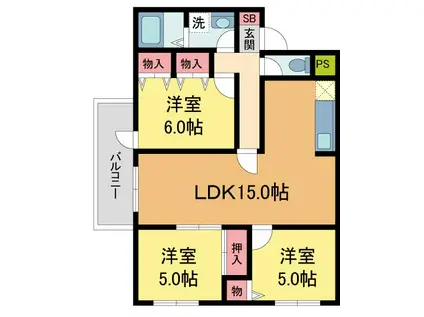 夙川アネックス(3LDK/1階)の間取り写真
