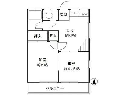 第2飯塚ハイツ(2DK/2階)の間取り写真