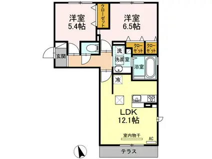 セキュレア須屋 A棟(2LDK/1階)の間取り写真