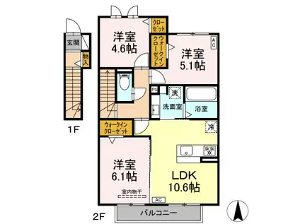 D-ROOM小賀須3丁目(3LDK/2階)の間取り写真