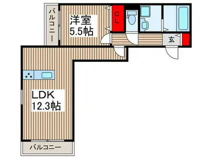カントリーマム邦菊(1LDK/3階)の間取り写真