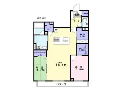 ラ・メゾン・カノン桜木町(2LDK/3階)の間取り写真