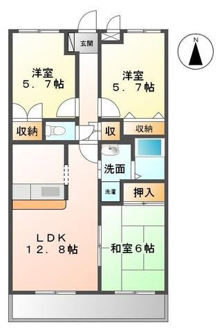 サニーハイツ鬼無(3LDK/2階)の間取り写真