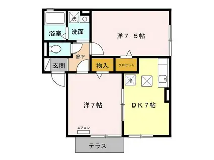 SHINE ARK D棟(2DK/1階)の間取り写真