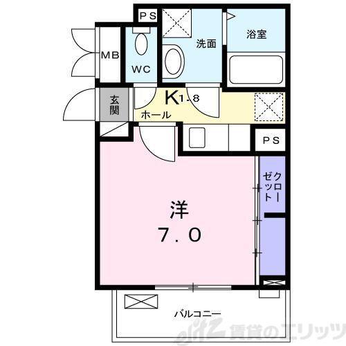 アルカンシエル イースト(1K/2階)の間取り写真