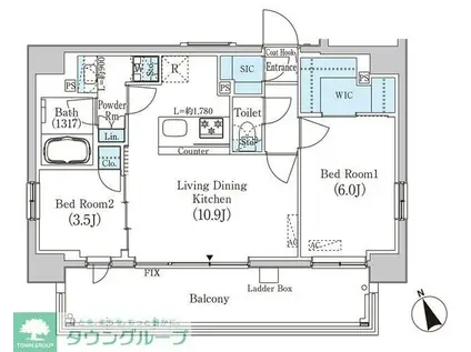 プライムブリス浅草蔵前(2LDK/13階)の間取り写真