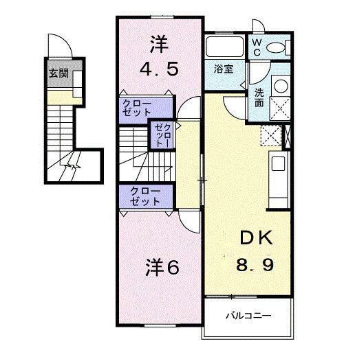 パレスサンヒルズB(2DK/2階)の間取り写真