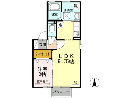 ウィルモア上飯野A・B棟(1LDK/1階)の間取り写真