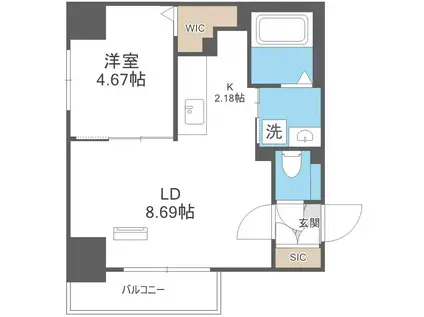 S-RESIDENCE大通公園ADMIRIO(1LDK/9階)の間取り写真