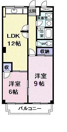パティオ国分(2LDK/3階)の間取り写真