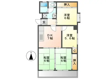 ハイツ東桜(4DK/6階)の間取り写真