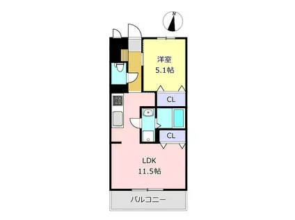 ソルーナ松橋(1LDK/1階)の間取り写真