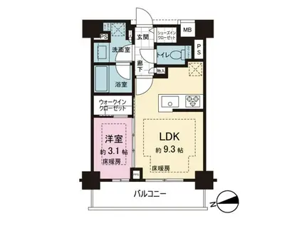 ピアース神楽坂テラス(1LDK/3階)の間取り写真