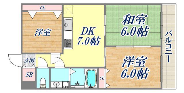 ハビット鷹羽(2DK/3階)の間取り写真