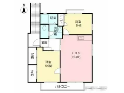 シャーメゾン中曽根A棟(2LDK/2階)の間取り写真