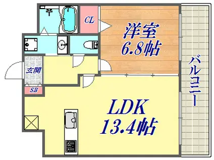 クオーレ三宮弐番館(1LDK/2階)の間取り写真
