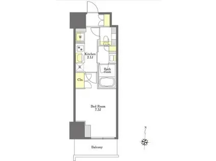プライムメゾン市谷山伏町(1K/8階)の間取り写真