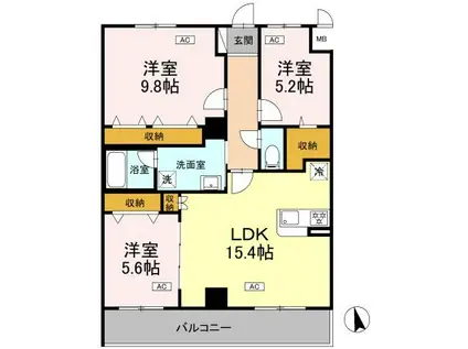 カスタリア西船橋II(3LDK/5階)の間取り写真