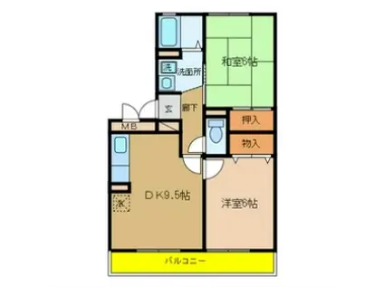 ピーチハイツ上町(2DK/3階)の間取り写真