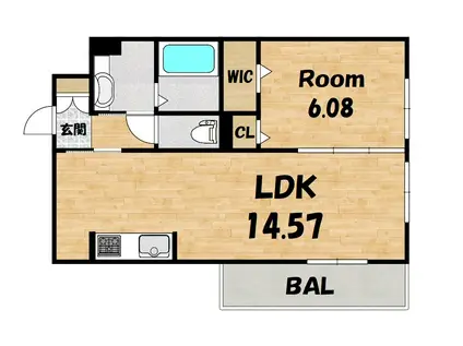 LA・VILLA五箇荘 A棟(1LDK/3階)の間取り写真