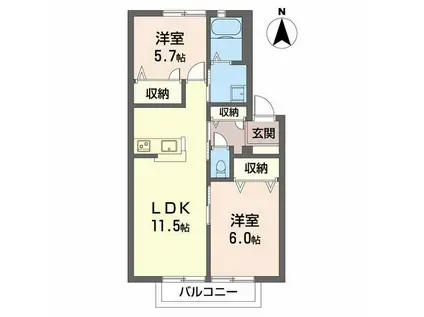 ベルエポック(2LDK/2階)の間取り写真