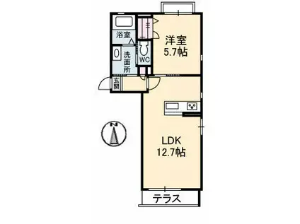 ドエル松本(1LDK/1階)の間取り写真