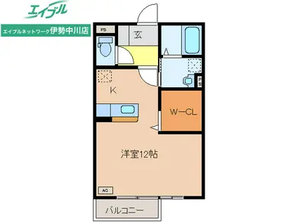 GLORY B棟(ワンルーム/2階)の間取り写真