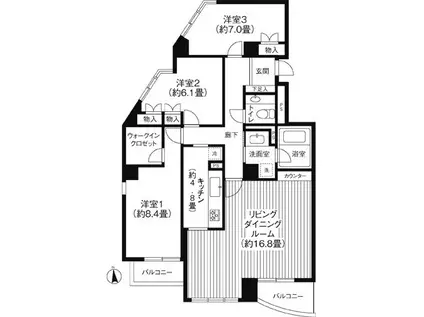 RIS柿の木坂(3LDK/3階)の間取り写真