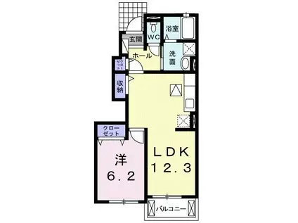 グラビオーラII(1LDK/1階)の間取り写真