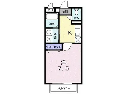エスポアール I(1K/2階)の間取り写真