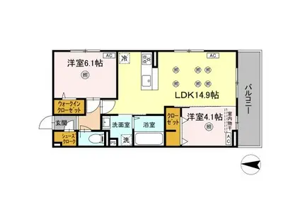 アクアフェリーチェ A棟(2LDK/2階)の間取り写真