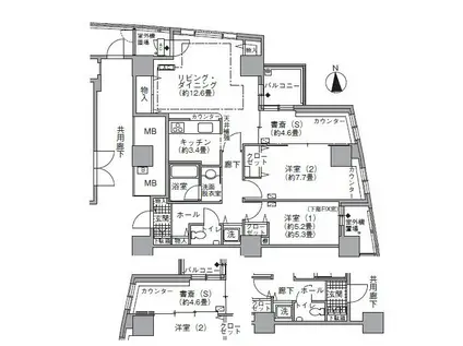 アクティ汐留(3LDK/27階)の間取り写真